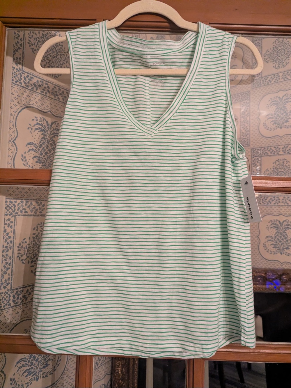 Sonoma Mint Green & White Striped V-Neck Tank